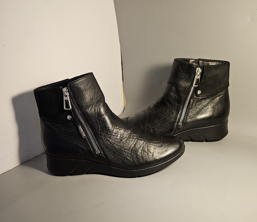 Mephisto Phila Black Leather Double Zipper Ankle Boot Size 10 Made In Bosnia